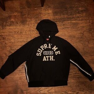 Supreme Black Varsity Jacket with White Lettering
